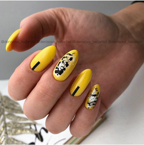 Żółty manicure z wzorkami
