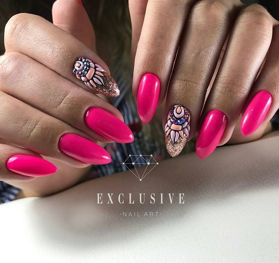 Malinowe paznokcie z cyrkoniami